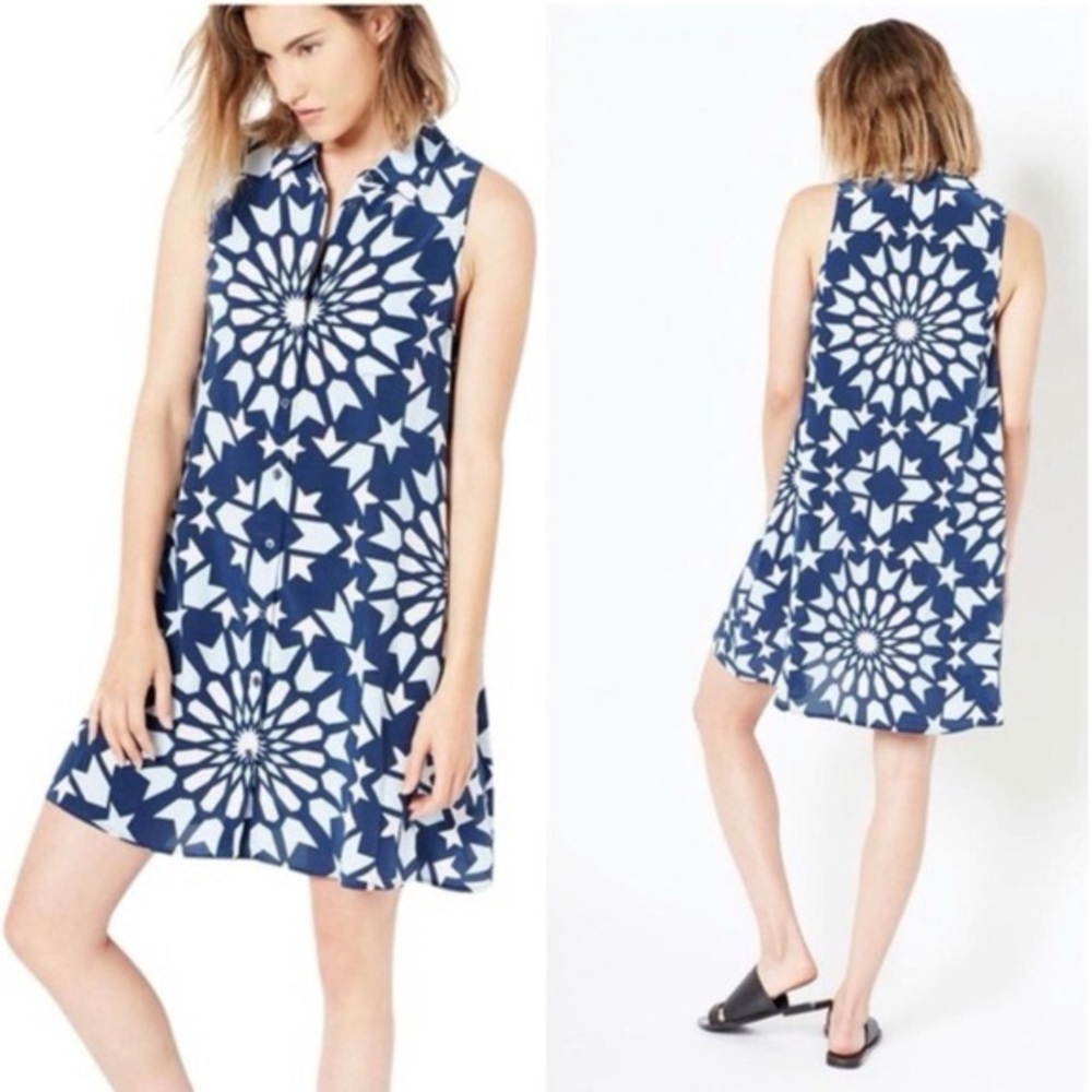 equipment 100% silk geo print button down shirt dress